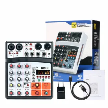 Ziskové Mini Mixér Audio DJ Konzolu, 4-kanál s Zvukovú Kartu, USB, 48V Phantom Power pre PC Nahrávanie Spevu Webcast Strany
