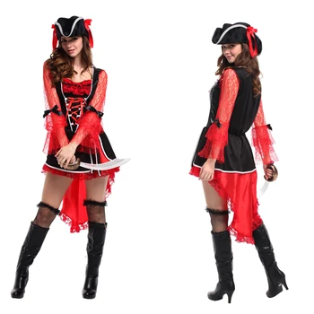 Ženy Lebky Sexy Kostým Pirát Pre Dospelých Halloween Karnevalové Oblečenie, Pokrývky Hlavy Šaty Narodeninovej Party Výkon Zobraziť