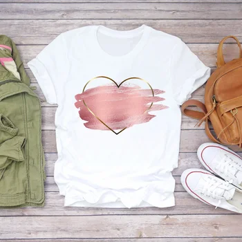 Ženy T-shirts Milujú Romantické Valentine Srdce 90. rokov Tlač Leto, Jeseň Tlač Lady Dámske Štýlové T Top Shirt Dievča Tričko T-Shirt