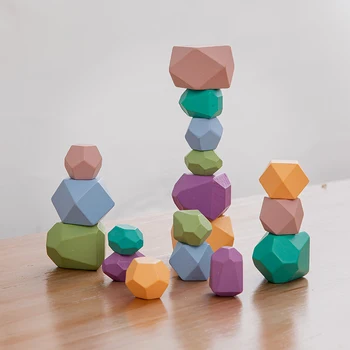 1 Sada Drevených Skladaných Kameň Vyvážené Hračka iny štýl Montessori Výchovy Farebné Blok Hra Jenga Nordic Štýl Rainbow Drevené Hračky