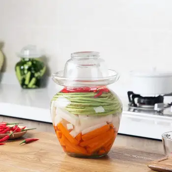 1PC Japonsko Kórea Transparentné Sklo Kimchi Jar Kuchyňa Pribrala Nakladané Plechovky Domácnosti Nakladané Jar Pickles Valec Zapečatené Plechovky