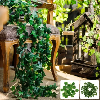 5 Prameňov Umelé Zelený Brečtan Leaf Garland Stene Visí Falošné Ratan Listy Vetvy Rastlín Viniča Domov Garden Party Dekorácie