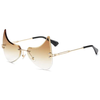 Bez obrúčok Mačka Očí, slnečné Okuliare, Luxusné Značky Dizajn Ženy Kovové Osobnosti Slnečné okuliare Módne Odtiene UV400 Okuliare oculos de sol