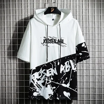 Bežné Krátke Rukávy Mikiny 2021 Lete Print Biele Hip Hop Voľné Japonský Skateboard Bežné Mužov Streetwear PUNK Oblečenie