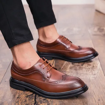 Brogue Obuv Muži Formálne Talianska Značka Business Obuv Muži Oxford Koža Coiffeur Hnedé Šaty Elegantné Topánky Pre Mužov Erkek