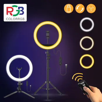 ColorRGB, 10 palcový selfie Krúžok Svetlo ,LED Prsteň Svetla s Statív Stojí, Krása Ringlight pre make-upu/Live-Stream/TikTok/YouTube