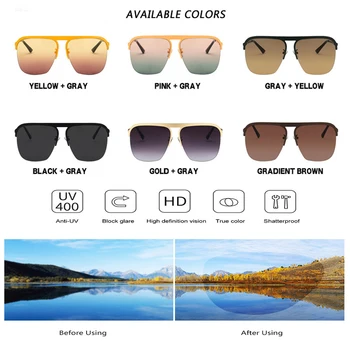 Elbru Unisex Móda Dámske Námestie slnečné Okuliare Gradient Farba Vintage Nadmerné Slnečné Okuliare Pre Ženy UV400 Oculos de sol