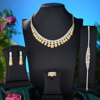 GODKI Waterdrop 4PCS Luxusné Indické Šperky Sady Pre Ženy, Svadobné Party Zirkón Crystal Indickej Dubaj Svadobné Šperky Set Darček