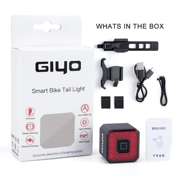 Giyo Smart Zadné Svetlo Požičovňa Chvost Brzdy USB Cyklistické zadné svetlo na Bicykel Lampa Auto Stop, LED Späť Nabíjateľná signalizačná kontrolka Nepremokavé
