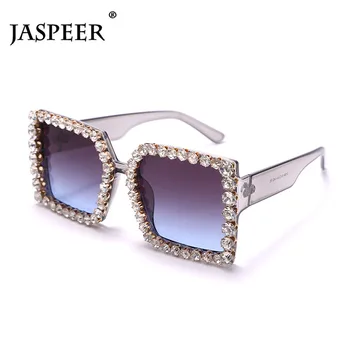 JASPEER Ženy Námestie slnečné Okuliare Luxury Diamond Steampunk Nadrozmerné Crystal Slnko Glasse Gradient Odtiene UV400 Okuliare Okuliare