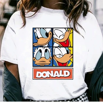 Kawaii Cartoon Disney Donald Duck T Shirt Ženy Roztomilé Deti T-shirts Zábavné Unisex Topy Anime Harajuku Pár Grafické Tees Žena