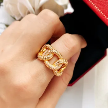 Kubický Zirkón Ženy Krúžky Nové Módne Micro-Dlažba Bling Bling Luxusné Reťazca Dizajn Crystal Vyhlásenie Krúžky Rose Gold Značky Krúžky