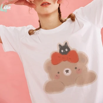 Letné kórejský 2020 Anime Zvierat Medveď Grafika Žena Tlačiť T-shirts Ženy Kawaii Móde Harajuku Príležitostné Voľné Tričká Topy Oblečenie