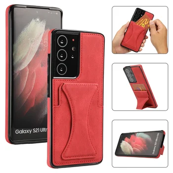 Luxusné Kožené Kartu obal Pre Samsung Galaxy S21 Plus S 21 Ultra 5G Zadný Panel Kryt Telefónu Galaxy S21 21+ Stojan Fundas