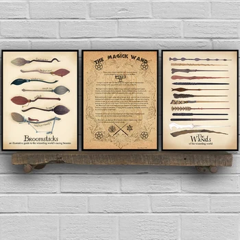 MAGICK PRÚTIK Vintage Plagáty Plátno, Vytlačí Crystal Prútik Ručne Ťahané Quidditch ollivanders Maľovanie na Stenu Umenie Obrázky Domov Drcor