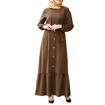 Moslimské Módne Večerné Šaty Party Pre Abaya Dubaj Tureckých Žien Dlhý Rukáv Pevné Moslimské Oblečenie Európskej Oblečenie Dlhé Šaty