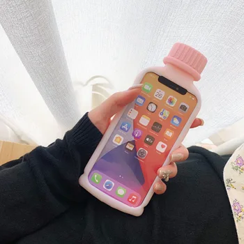 Peach nápoj fľaša telefón Cartoon silikónové mobile Pokrytie domáceho MAZNÁČIKA Na iphone 12 mini 11 pro Telefón prípade Pre X XR XS MAX 6 6 7 8 Plus