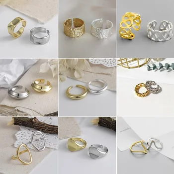 S925 Striebro Očarujúce Nepravidelný Geometrické Twist Prstene Zlato Otvorte nastaviteľné Prstene Pre Ženy, Mužov Strany Darčeky Príslušenstvo šperky