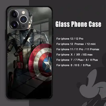 Superhrdina Kapitán Amerika Telefón puzdro Pre Iphone 11 12 Pro Max XR Mini 6 7 8 PLUS Sklenený Kryt Coque Fundas
