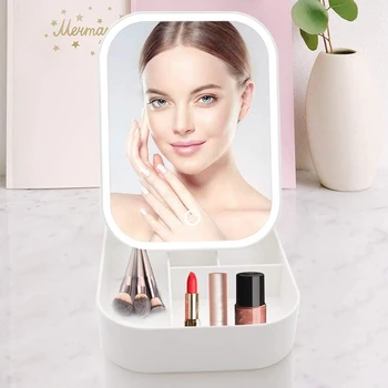 Tabuľka make-up Zrkadlo Prípade LED Vyplniť Svetla Kozmetické Úložný Box,Zložiť Kontakt Ovládací Pult Organizátor pre Domáce Cestovné