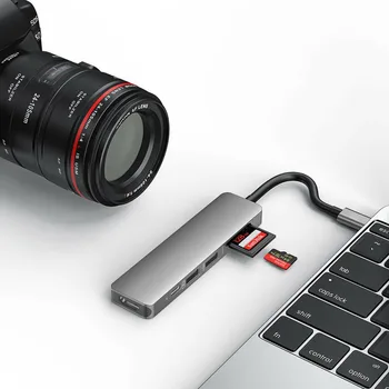 USB C 6 v 1 Hub 4K Typ-C na kompatibilný s HDMI Adaptér Dock Dongle S PD Nabíjanie Pre Windows 10/8/7/Vista/XP/Mac OS X 10.6