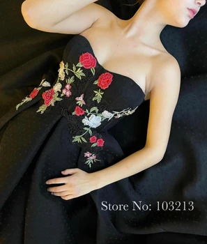 Vintage Polka Bodkami, Čierne Krátke Večerné Šaty 2020 Elegantné Vyšívané 3D Kvetinovým Appliques Formálne Šaty Prom Šaty na Zákazku