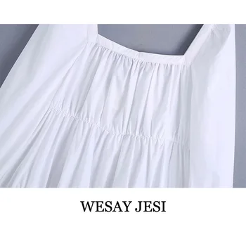 WESAY JESI Lete Ľahké Šaty Biele Dlhý Rukáv dámske Mini Sukne Módny, Elegantný Single-Breasted Voľné Dámske Ležérne Oblečenie