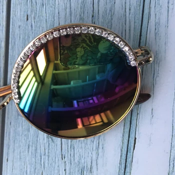 ZAOLIHU Farebné Zrkadlové Objektív Ženy slnečné Okuliare Zlatý Rám Okuliarov, Diamant Round Slnečné Okuliare, Športové Gafas de sol UV400