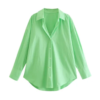 Zelené tričko, blúzka pre dámske Leto Klope Asymetrické Lem Popelín Tričko Single-breasted Midi Top 2021 Bežné camisas mujer