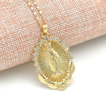 Zlatá Farba Katolíckej Panny Márie Prívesok Náhrdelník Nádherné Kresťanské CZ Náhrdelník Vintage Módy Denne Šperky